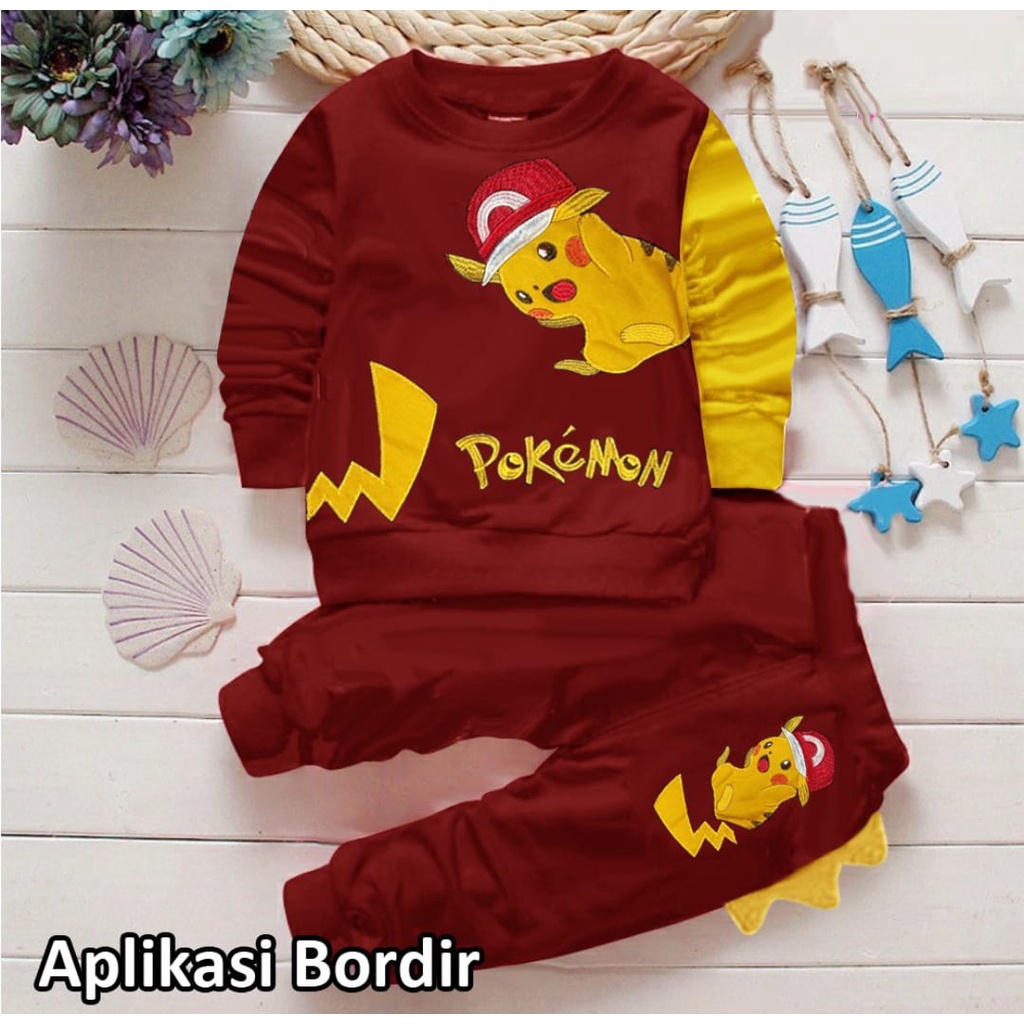 baju anak laki laki2 1 tahun motif pokemon setelan anak laki2 3_4 tahun pakaian anak laki2 Pikachu