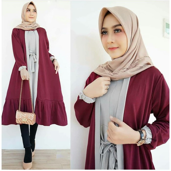 Luaran Wanita Muslim Muslimah Jaket Blouse Outer Tunik Atasan Casual