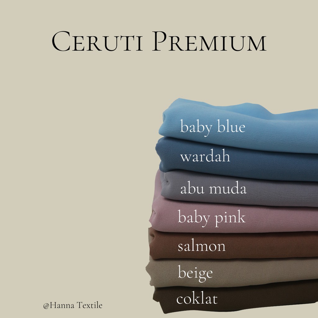 Hanna Textile - kain ceruty premium - kain meteran polos - ceruti warna pastel - kain termurah