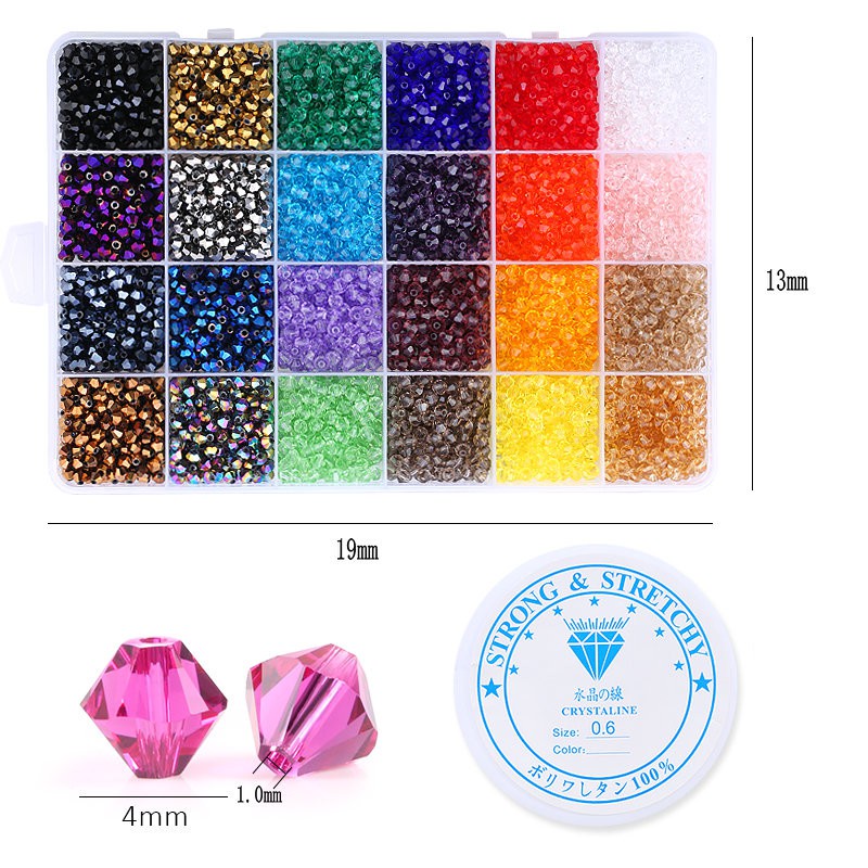 4mm Kaca Manik-manik Bicone Kit Manik-manik Perhiasan Manik-manik Pengatur Jarak Longgar Fit Membuat Perhiasan DIY Gelang Kalung Aksesoris 4800 pcs / box