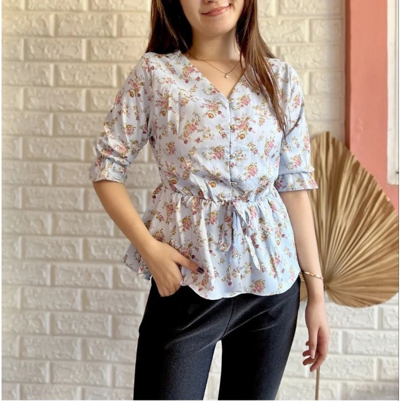 PANORAMA DIORA / PLAIN PEPLUM BLOUSE WANITA DELIGHTLINE BASIC CASUAL - LENGAN PANJANG SESIKU-4