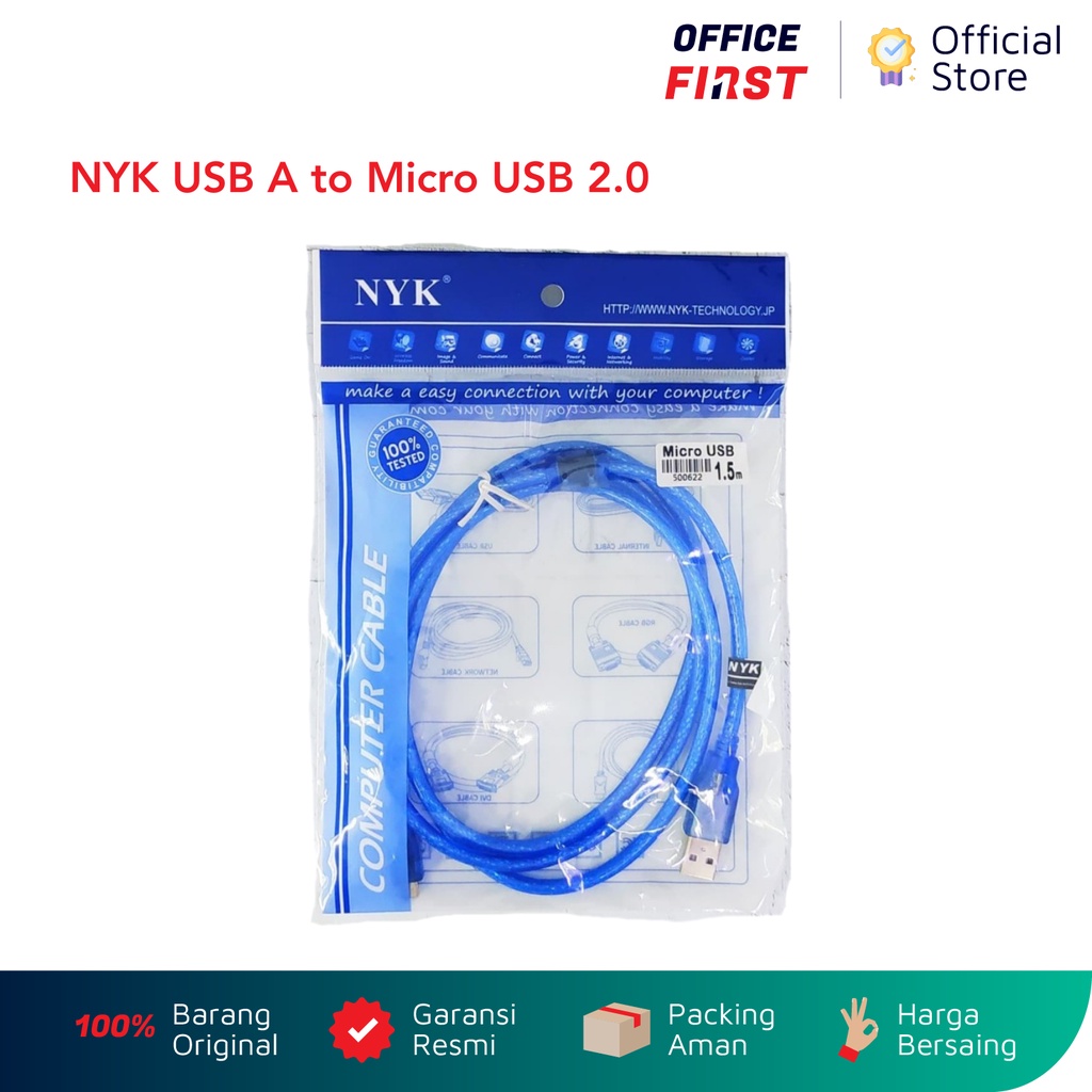 NYK USB A Male to Micro USB 2.0 Cable 1.5m / Kabel 1.5 meter