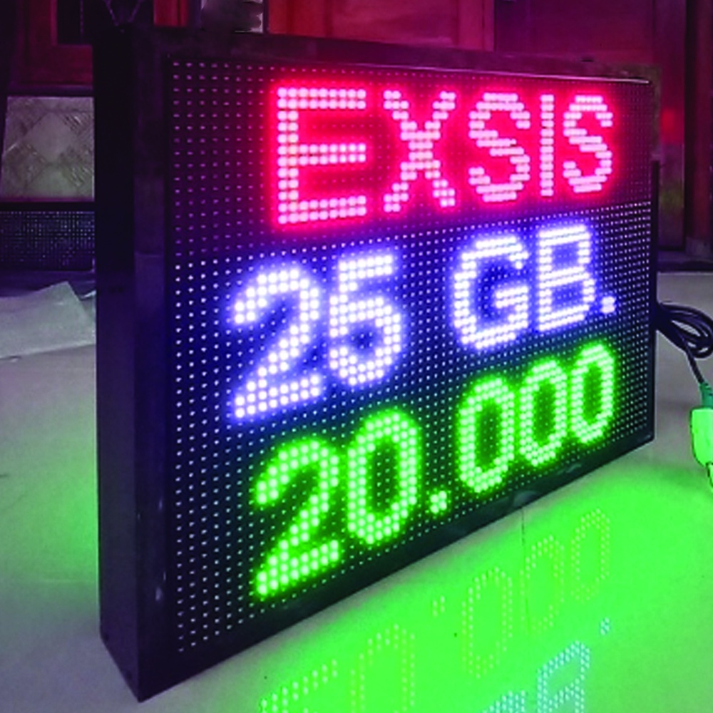 Running text outdoor 2 sisi/ depan belakang/ dobel shild 3 baris 70 cm x 50 cm (panjang x tinggi)