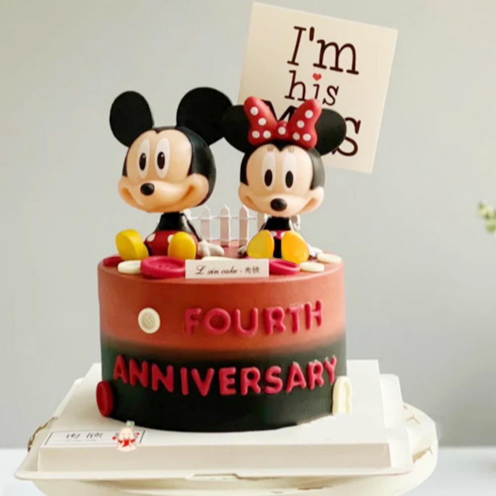 2pcs / Set Ornamen Figure Mickey Minnie Untuk Dekorasi Topper Kue Ulang Tahun