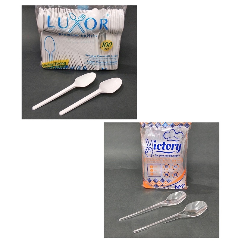 SENDOK MAKAN PLASTIK PUTIH / BENING 1 PACK