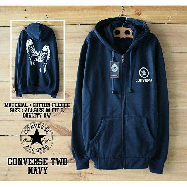 JAKET HOODIE CONVERSE SHOES NAVY BIRU DONGKER