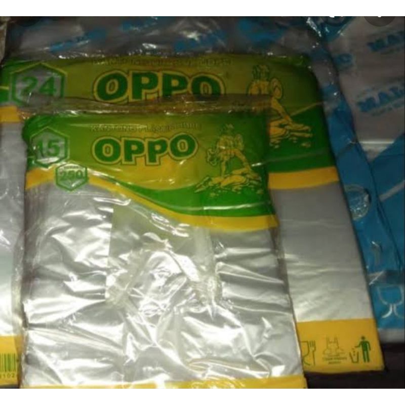 

Kantong Asoy merk oppo hijau ukuran 15 (1kg), ukuran 24 (2-3kg)