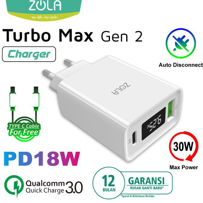IREADYl Zola Charger Turbo Max Gen2 QC 3.0 & PD For Ipad pro & Macbook Max 30W - Putih ICLQl