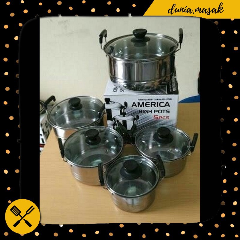 Panci Set 555 Tutup Kaca ( Bisa Untuk Kompor Induksi ) Unik Murah Berkualitas