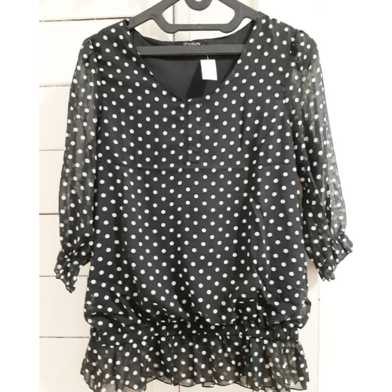 Blouse Polka Hitam HUDSON HONEY