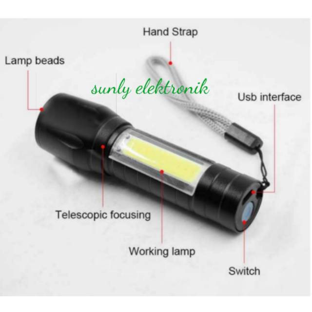 Lantera mini lampu senter LED USB recharge micro usb Q50 2300 lumens saku celana pocket 2 mode