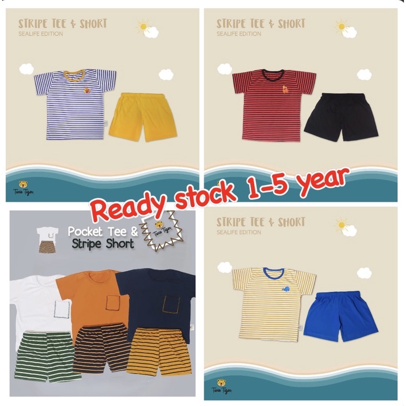Twin Tiger Setelan Kaos Anak Tshirt Stripe Pocket Tee Sealife Set Baju Anak 0 -5 Th PART 2 CBKS