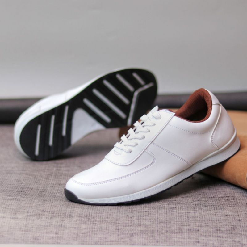 bungkusuku - Sepatu Putih Pria Sneakers Kulit Casual Formal Kerja Trendi Sporty