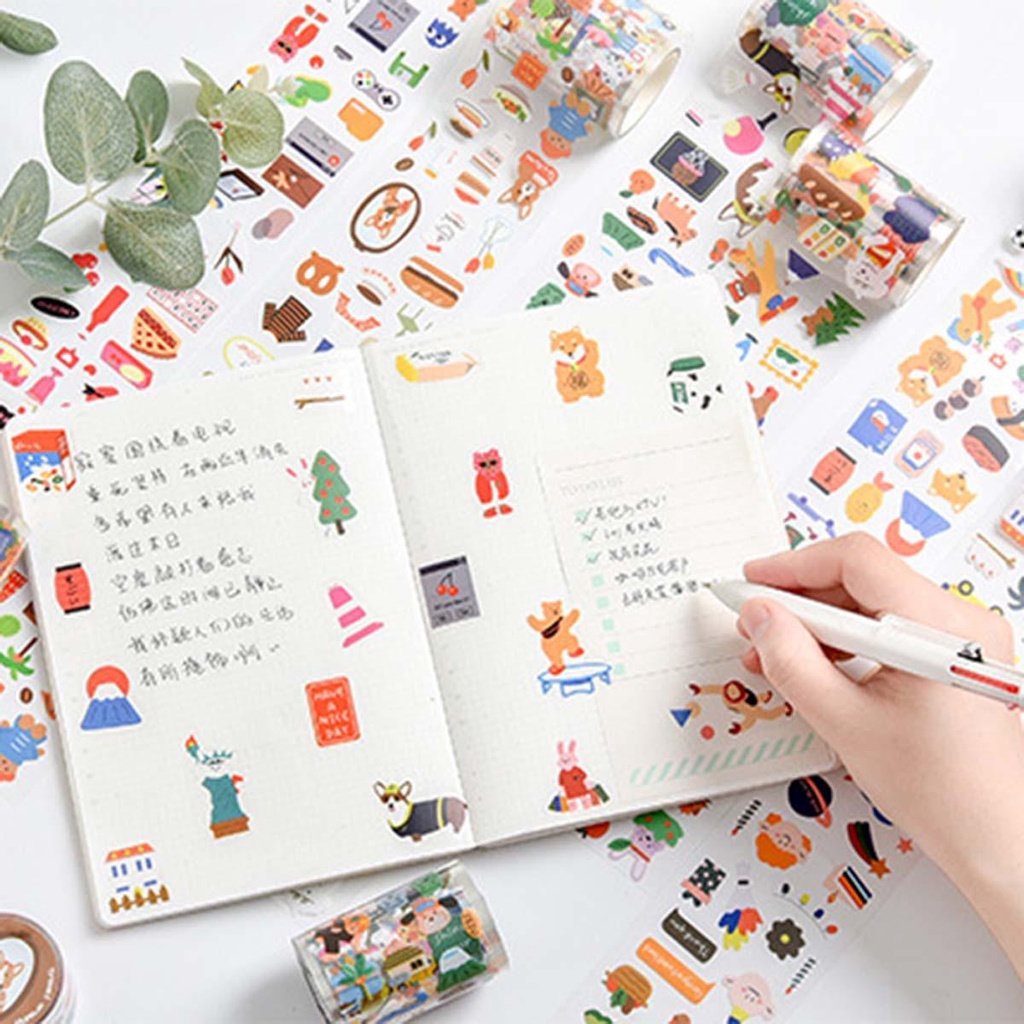 Lanfy Tape Perekat Kawaii Gadis Kantor Sekolah Global Travel Stationery Diary Stiker