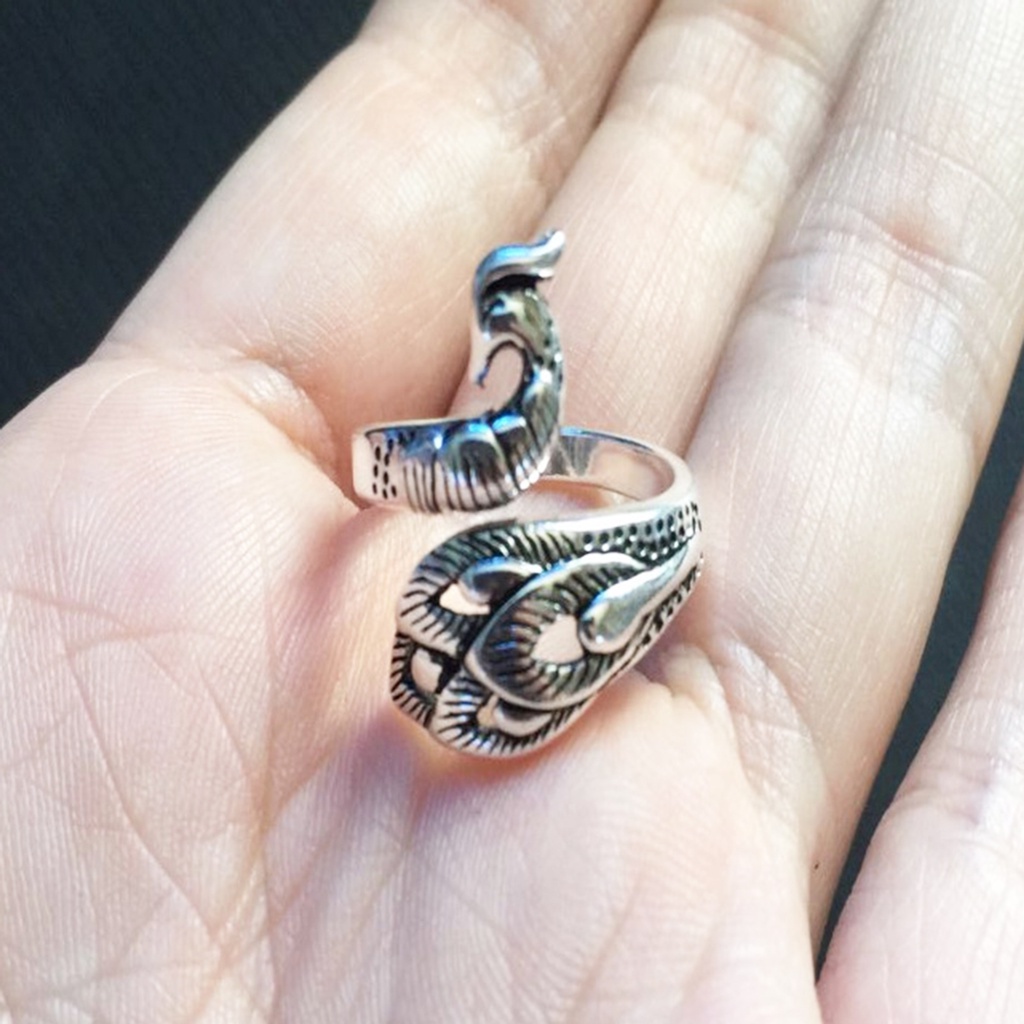 Huluboy Cincin Terbuka Adjustable Model Burung Phoenix Gaya Retro Untuk Unisex / Pria / Wanita