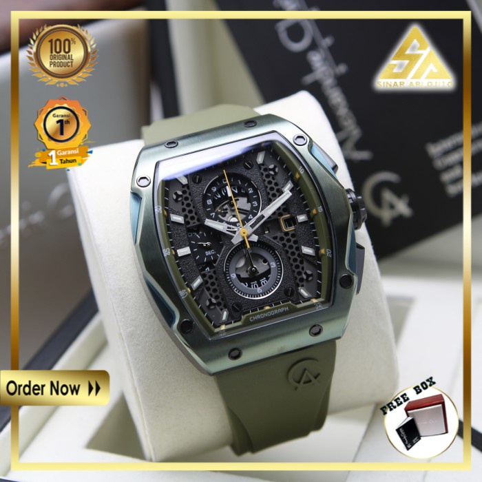 JAM TANGAN ALEXANDER CHRISTIE ALEXANDRE CHRISTIE PRIA COWOK ORIGINAL ORI BRANDED GREEN ARMY RUBBER A