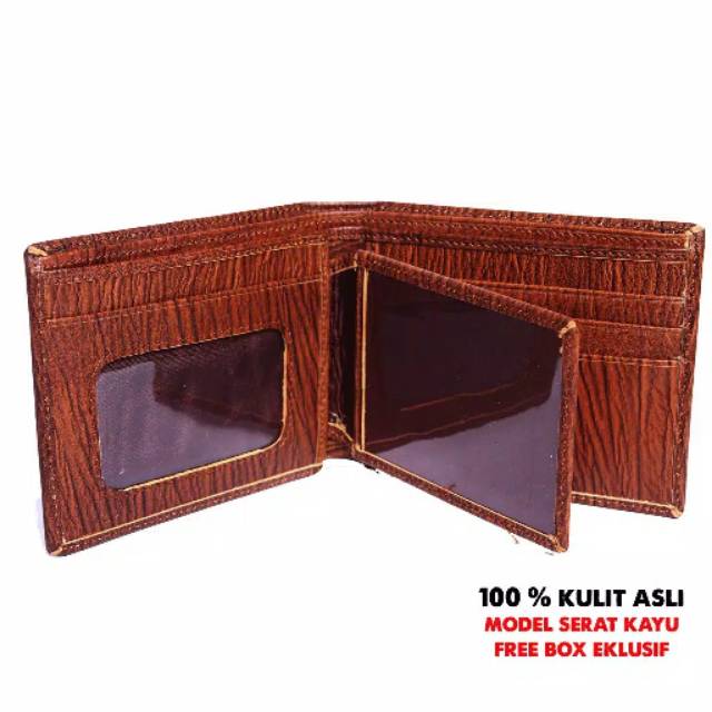 Dompet kulit pria tidur asli garut motif serat kayu