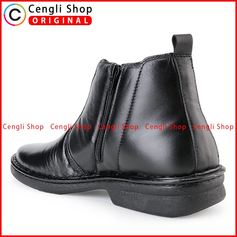 SEPATU BOOT KULIT OBERMAIN PRIA ORIGINAL FORMAL BRANDED HITAM OM12