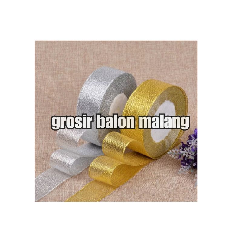 pita kain pita kado buket balon pvc pita hias gold silver 3/4inch