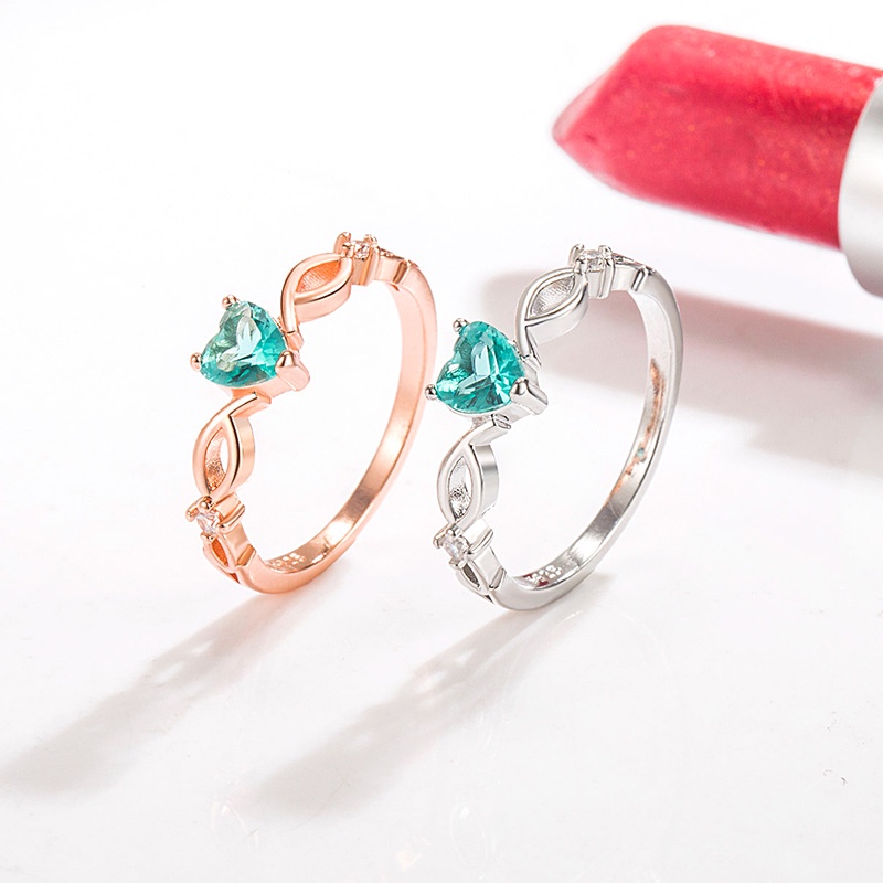 Cincin Zircon Bentuk Hati Warna Rose Gold Gaya Korea Untuk Wanita