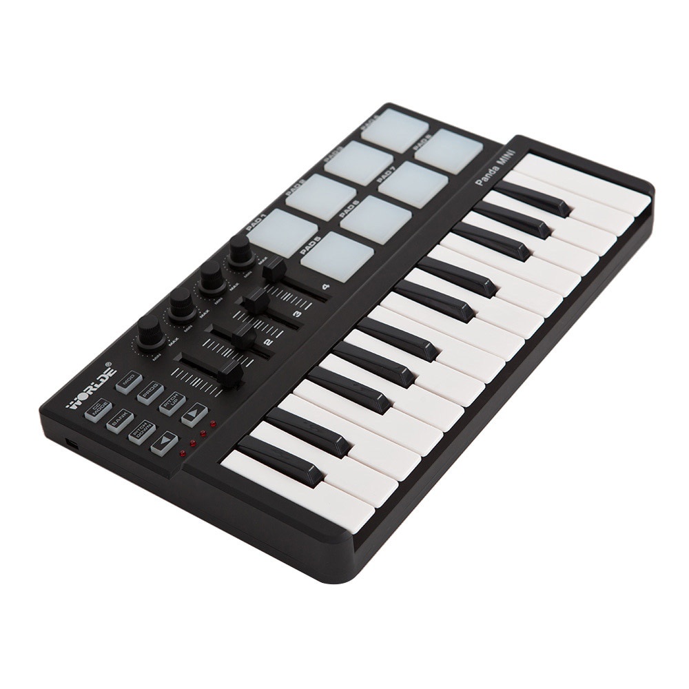 WORLDE Piano Digital 25 Key + DRUM Pad Midi Controller Professional Musical Instrument - PANDAMINI - Black