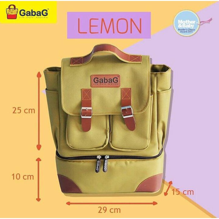 GABAG LEMON Backpack Cooler Thermal Bag Ransel Diaper Tas ASI Bayi - Free 2 Ice Gel Besar