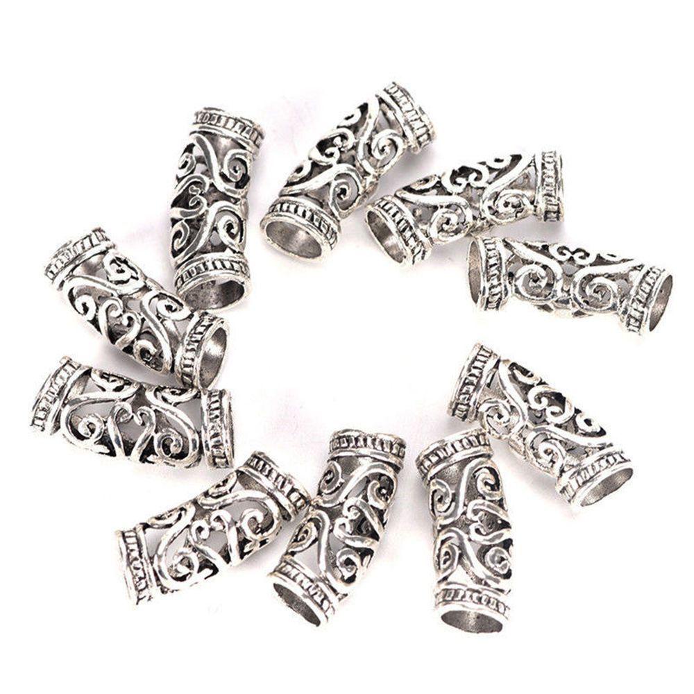 REBUY Rebuy Hair Braid Beads 10pcs Alloy Silver Spacer Alat Styling Rambut Manset Klip