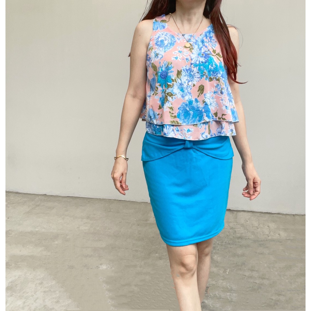 SL352 - Rok Sepan Blue Bodycon Slim Basic Scuba Casual Look