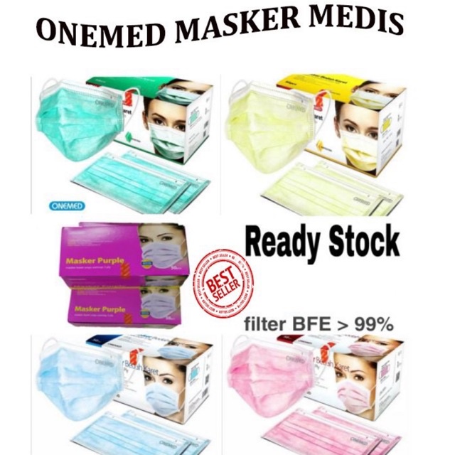 Masker Karet Onemed One Med Medis Bedah Earloop 3 Ply Pink Hijau Surgical Mask