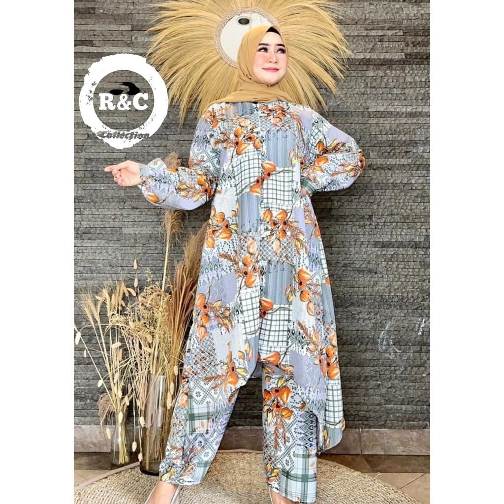 Tunik Kekinian Tunik Modern Long Tunik Setcel Motif Bunga Tunik Terbaru 2021