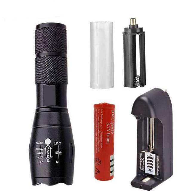 Paket Senter Led Cree E17 XM L T6 Mini Taffware Super Terang Zoom Light 5 Mode Waterproof Mini