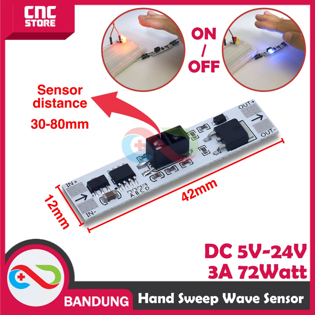 HAND SWEEP WAVE SENSOR SWITCH MODULE 5V 12V 24V 72W