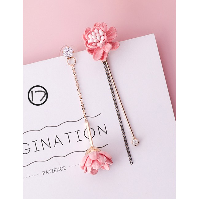 LRC Anting Tusuk Fashion White+pink Flower Shape Decorated Earrings