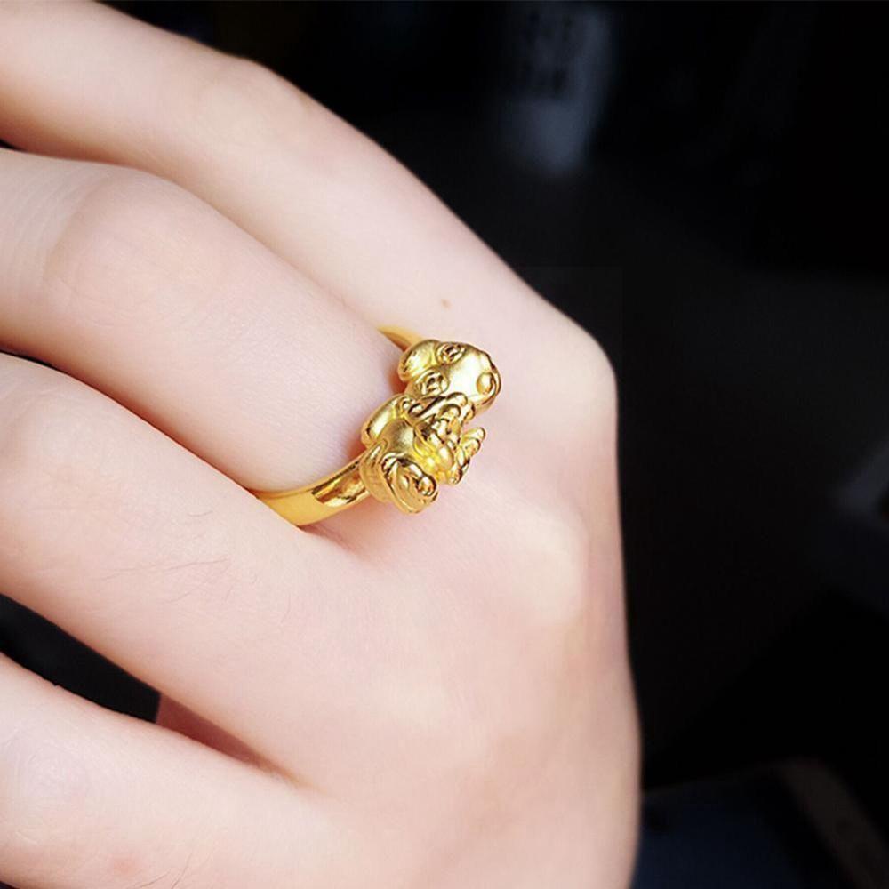 NEEDWAY Pasir Cincin Emas Kepribadian Trendi Hewan Pernikahan Perhiasan Pengantin Geometris Keberuntungan Cincin Pria Jari Cincin Pembukaan Yang Dapat Disesuaikan Cincin