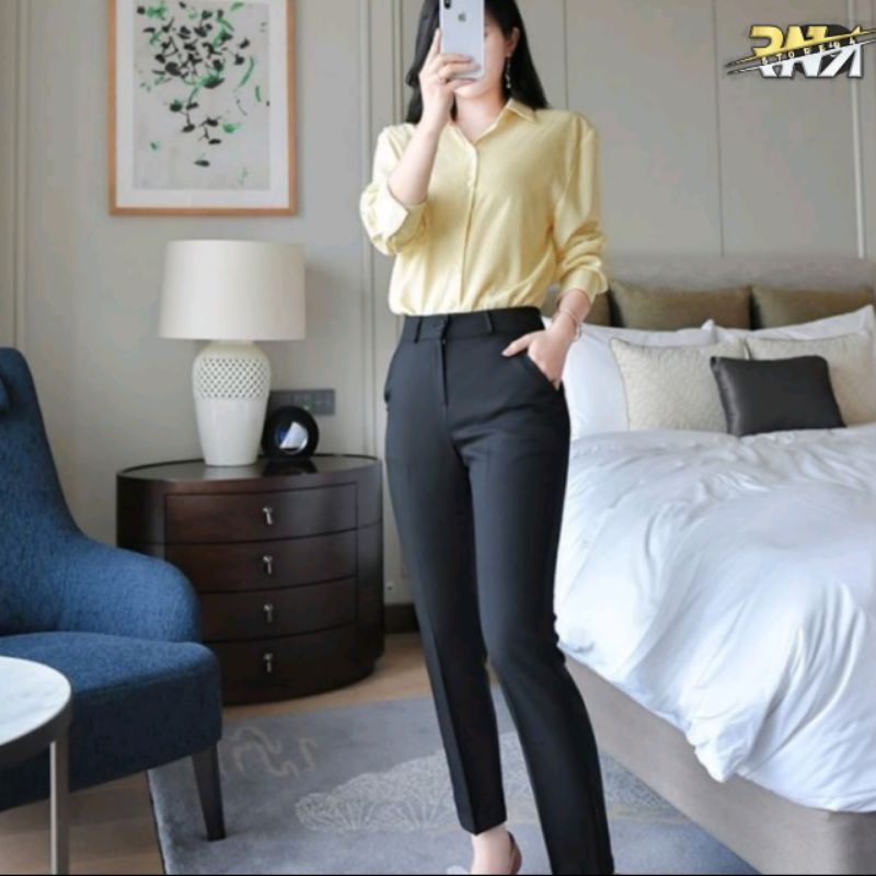 CELANA KANTOR FORMAL KERJA WANITA SLIMFIT BAHAN DASAR KAIN