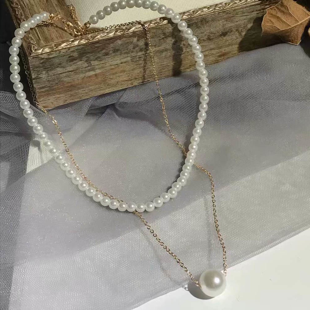 Hu Hu Hu Hu Hu Alat Bantu Pasang Kacamata♡ Kalung Rantai Klavikula Liontin Mutiara Tiruan Lapisan Ganda Untuk Perhiasan Wanita