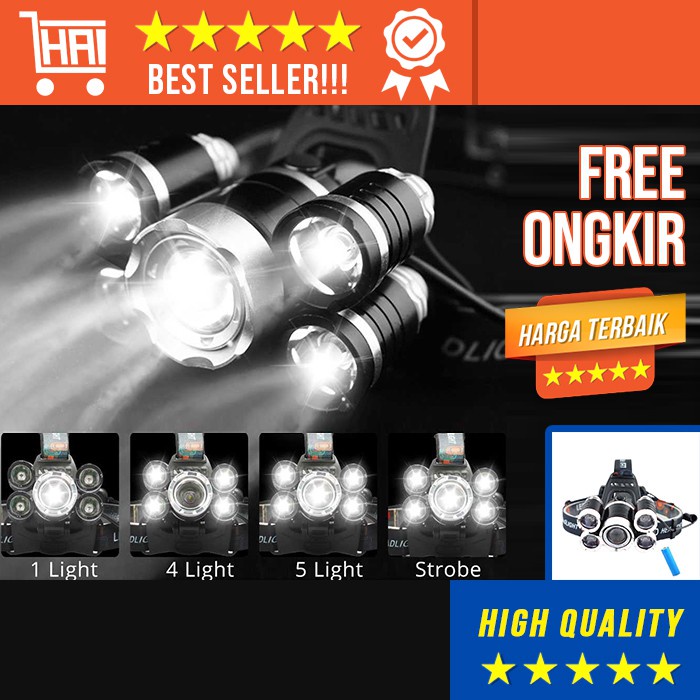 SENTER & SENTER KEPALA & LAMPU KEPALA & HIGH POWER HEADLAMP CREE & CAHAYA PUTIH & KUNING & ANTI AIR