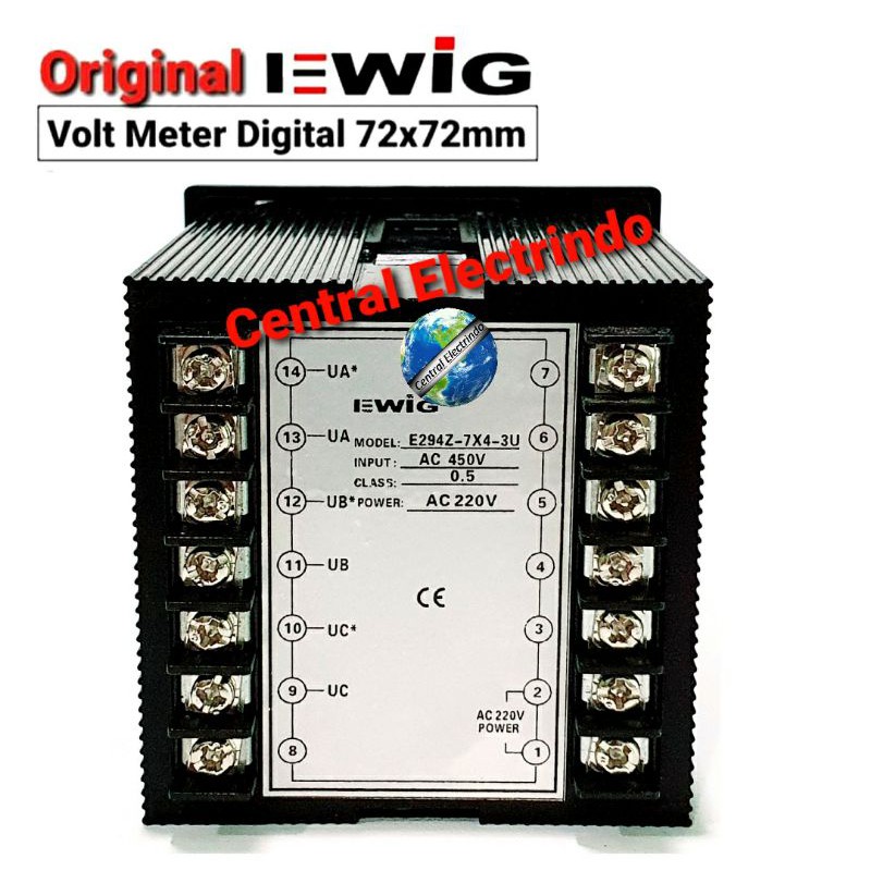 Volt Meter Digital EWIG 72x72mm E294Z 3U 3 Baris Volt Display.