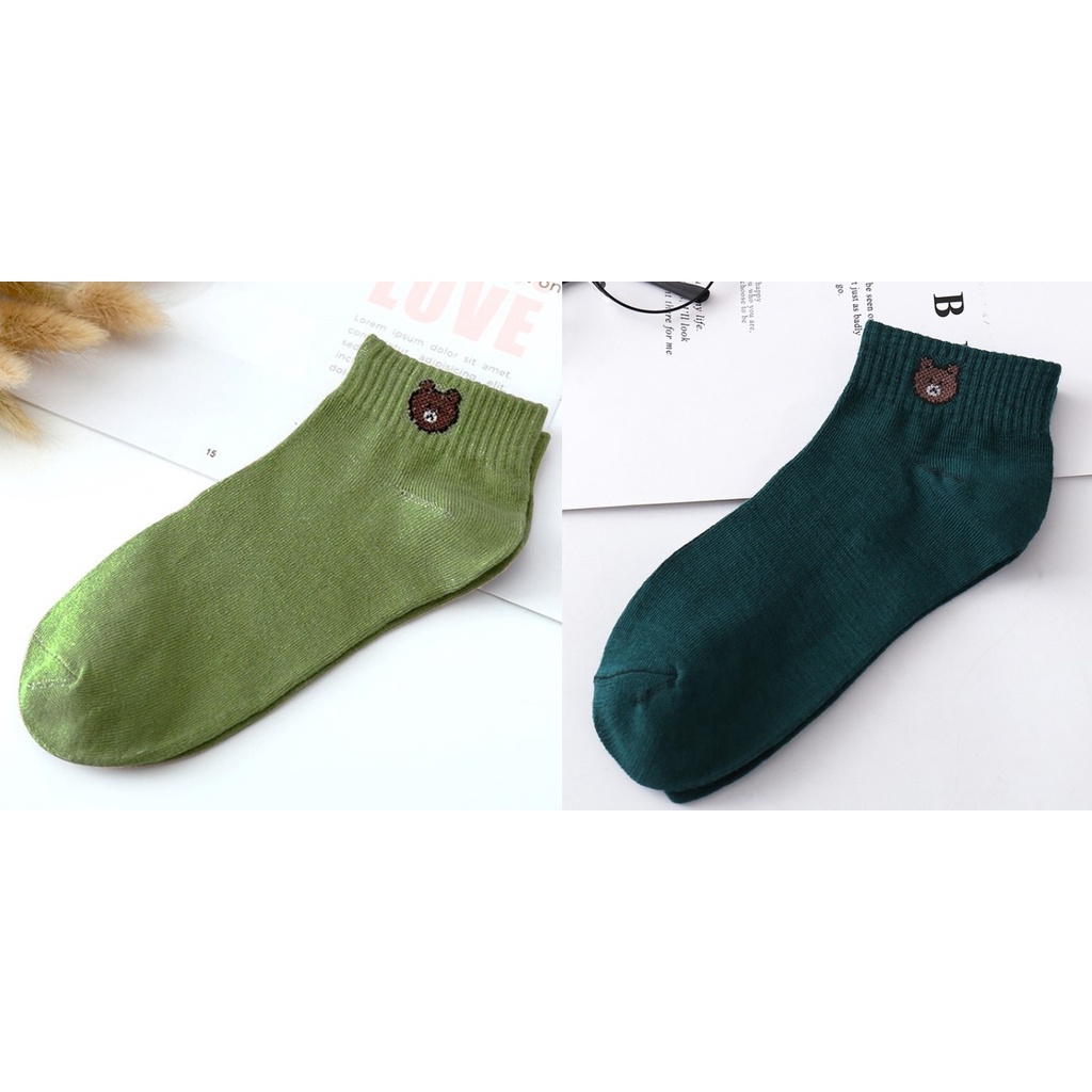 FYGALERY D070 Kaos Kaki Ankle Dewasa Kaus Kaki Motif Bear Karakter Beruang Korea Unisex Murah-Hijau