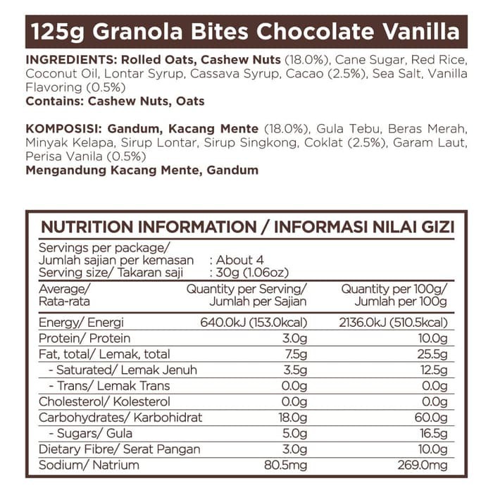 

East Bali Cashews Granola Bites Chocolate Vanilla 125gr