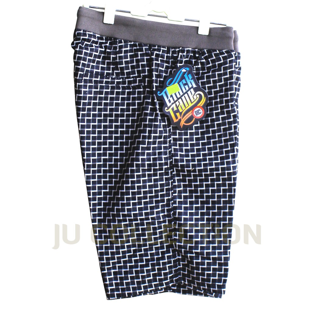 Celana chino Pendek Motif Garis Garis Kotak Hitam Putih Pinggang Karet Rip (Karet) Premium