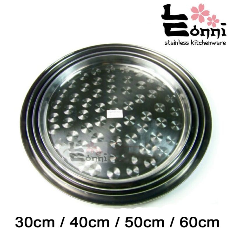 30-60cm Nampan bulat stainless murah impor wadah tumpeng kue kukus tebal polos alat dapur-2