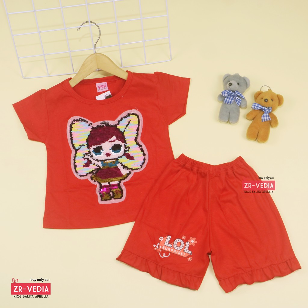 Setelan Queena uk 1-2 Tahun / High Quality Baju Anak Perempuan Kaos Kartun Lengan Pendek Cewek