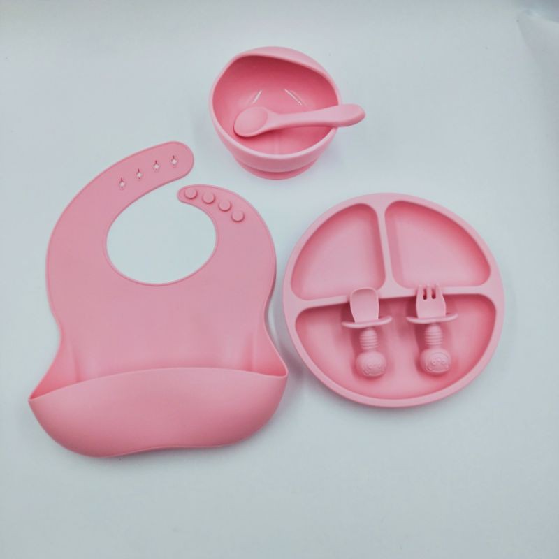 Peralatan Makan Bayi Silicone Set 4in1 Food Grade Baby Feeding Set Suction Piring Suction