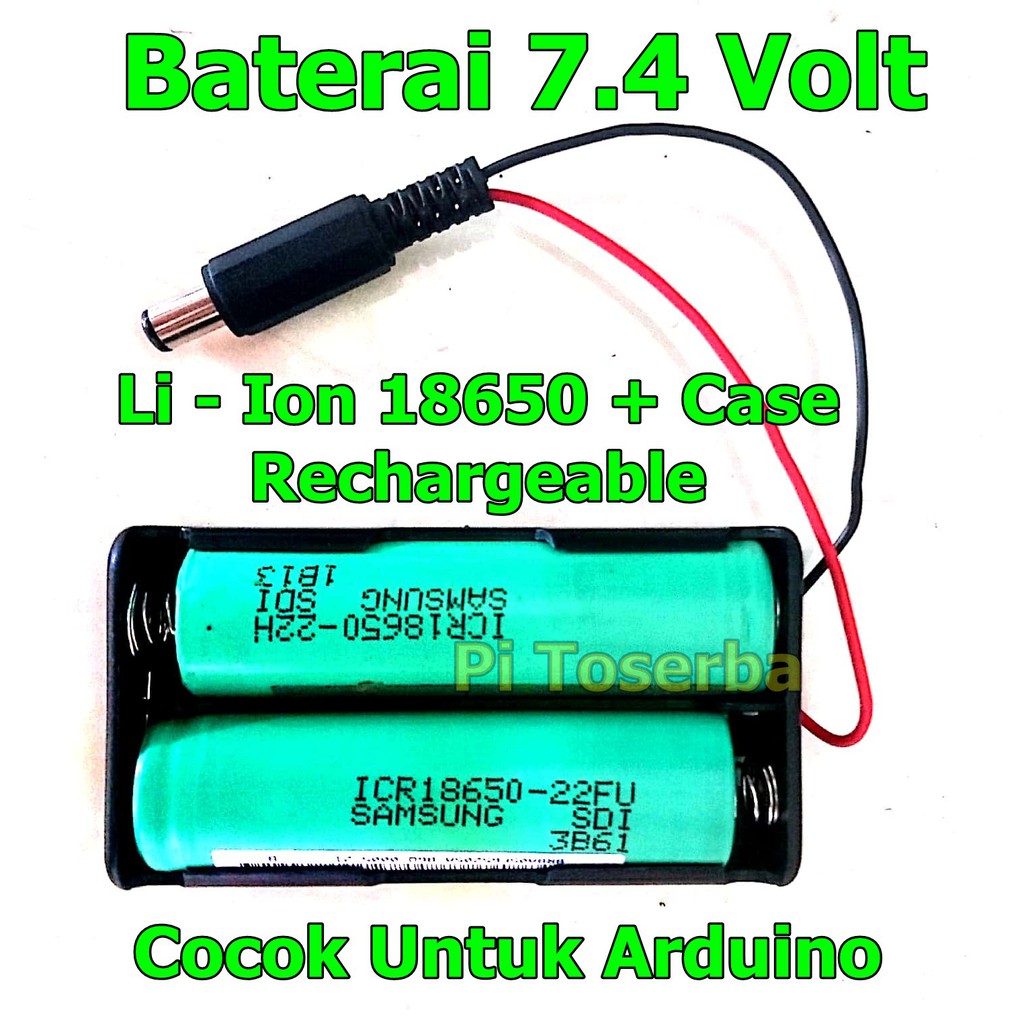 Baterai Li Ion 2x 18650 7.4 Volt dan Case Batre