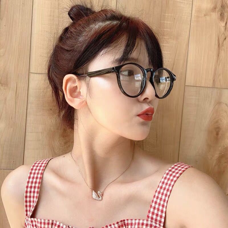 Metal hinge vintage ins ultra light plain black large frame eye Korean glasses