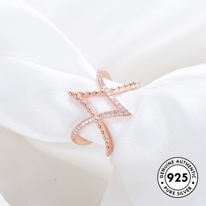 Cincin Berlian Bentuk V Bahan S925 Silver Warna Rose Gold