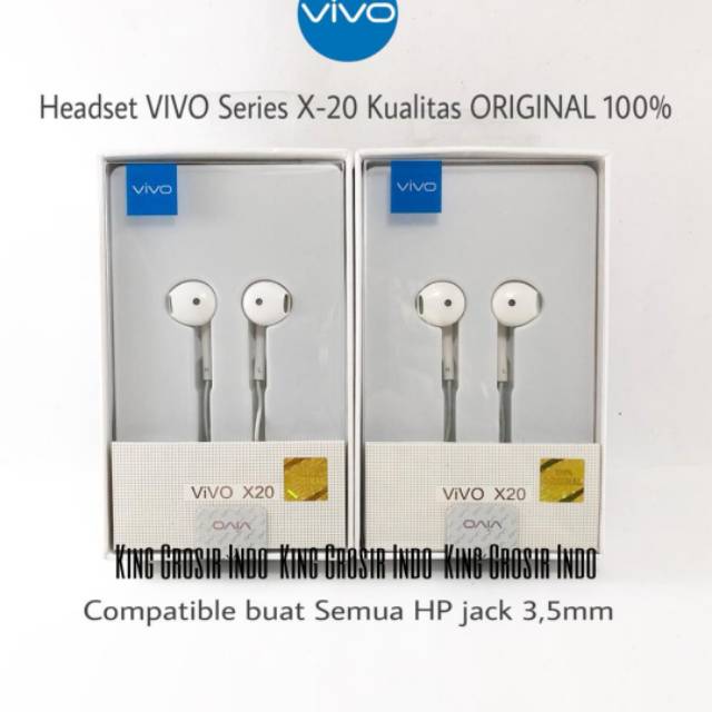 Handsfree Headset VIVO Original 100% X20 XE680 V5 Plus Y21 V5S V7 V3 Earphone HF