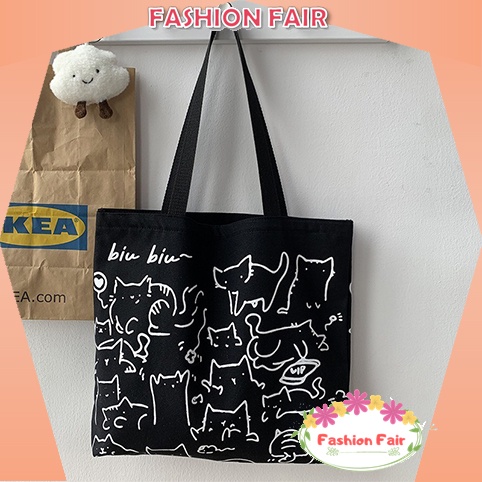 Fashion Fair - Totebag BiuBiu Cat Motif Abstrak Kanvas Kucing Aesthetic