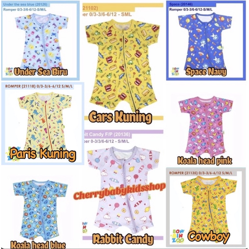 Romper Pendek Resleting Bonbinzoo SNI uk 0-3m / 3-6m / 6-12m SML CBKS SO